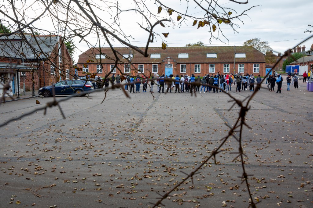 Refugees at the barracks in October.