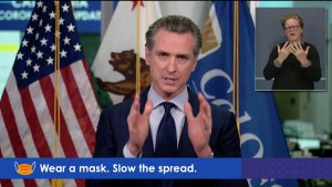 California Gov. Gavin Newsom holds his weekly news conference via an internet stream provided by the Office of the Governor from Sacramento, Calif., Monday, Nov. 9, 2020.