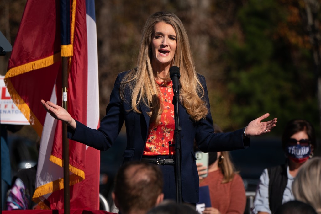 Senator Kelly Loeffler, a Republican from Georgia, speaks during a campaign stop on Nov. 20, 2020.