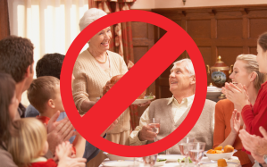 family having dinner with no entry sign