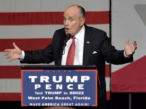 Rudy Giuliani speaks prior to Republican presidential candidate Donald Trump during a campaign rally at the South Florida Fair Expo Center on October 13, 2016 in West Palm Beach, Florida. (Credit: hoo-me.com/MediaPunch /IPX)