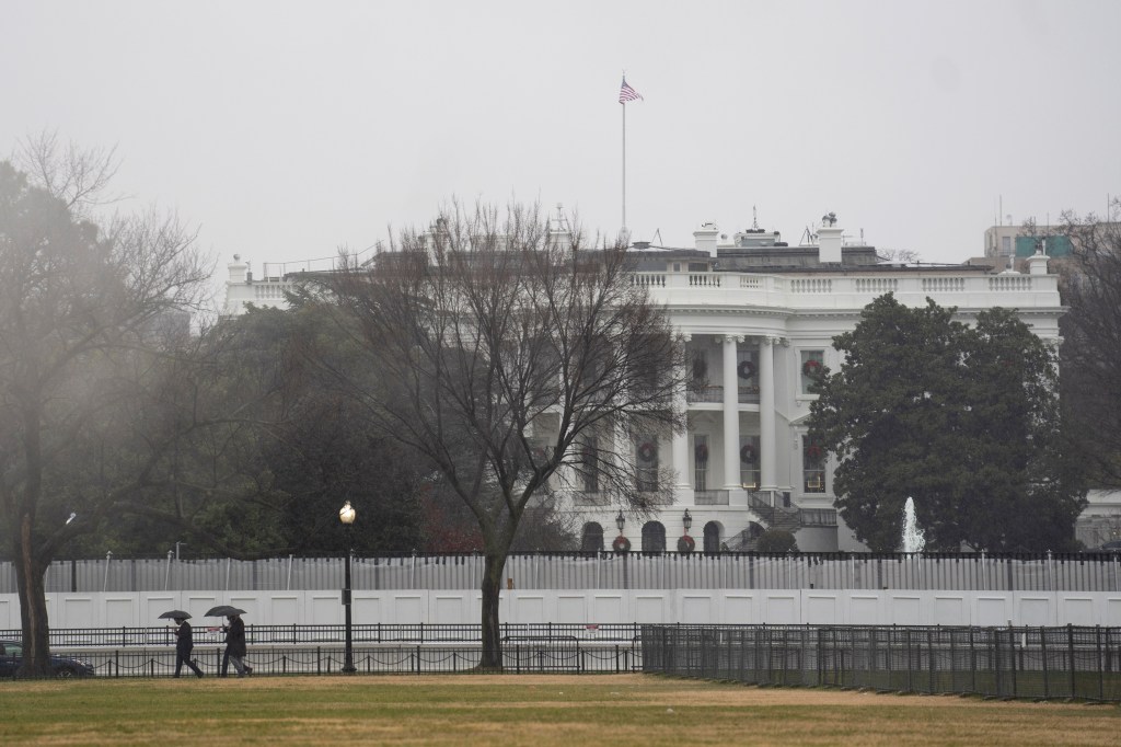 The White House in the rain in Washington, D.C., the United States. ​