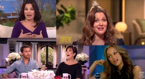 images of Fran Drescher, Drew Barrymore, Tyra Banks and Kris Jenner on their shows