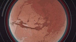 A topographical map of Mars as viewed from space.