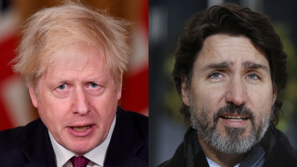 U.K. Prime Minister Boris Johnson and Canadian Prime Minister Justin Trudeau