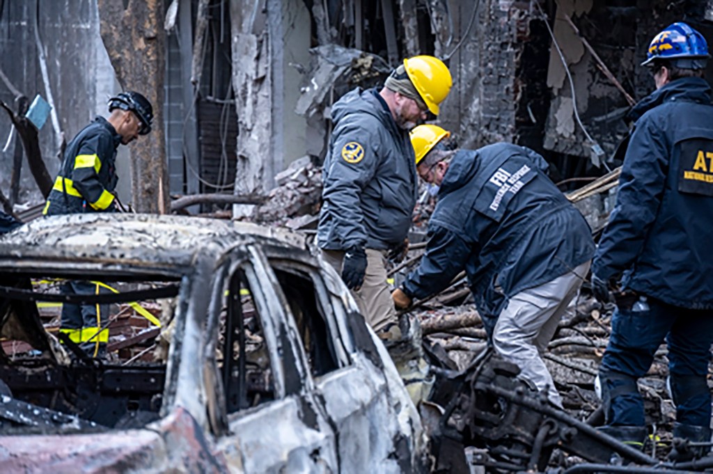 FBI and ATF Evidence Response Teams process the scene of the Christmas Day blast in Nashville, Tenn., on Monday, Dec. 28, 2020.