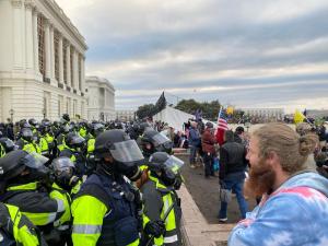 Security forces block the entrance after the US President Donald Trumps supporters breached the US Capitol security in Washington D.C., United States on January 06, 2021