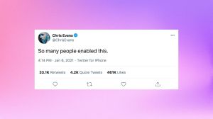 a screenshot of actor chris evans's tweet about capitol riot