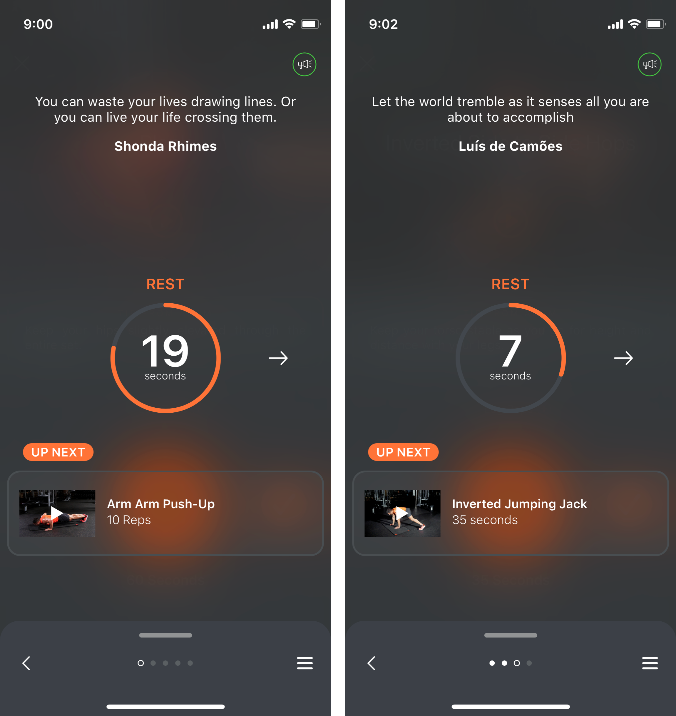 Two screenshots from the Shred workout app.