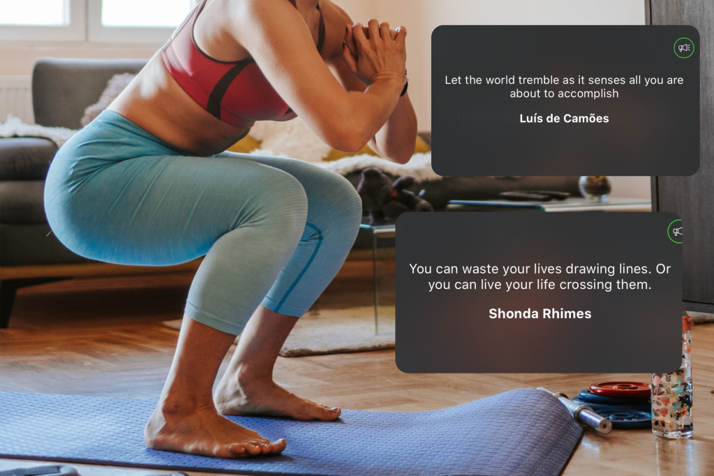 A woman squatting next to quotes from famous people about tenacity