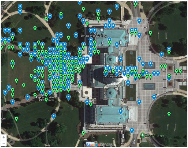 Ein Screenshot der Google-Maps-Ansicht zum Kapitol mit zahlreichen Markierungen