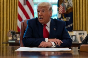 President Donald Trump speaks about the repatriation of Native American remains and artifacts from Finland, in the Oval Office at the White House, Thursday, Sept. 17, 2020, in Washington. (AP Photo/Alex Brandon)