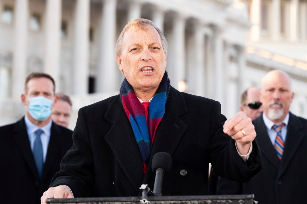 U.S. Representative Andy Biggs (R-AZ) speaking at a House Freedom Caucus press conference, December 8, 2020 (Photo by Michael Brochstein/Sipa USA)(Sipa via AP Images)​