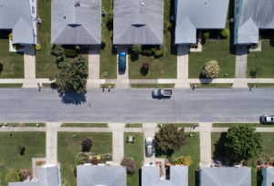 Aerial view of suburban houses.