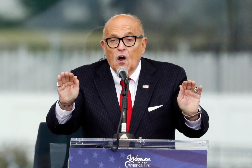 U.S. President Donald Trump's personal lawyer Rudy Giuliani speaks at Save America Rally on the Ellipse near the White House in Washington on January 6, 2021. Photo by Yuri Gripas/Abaca/Sipa USA(Sipa via AP Images)