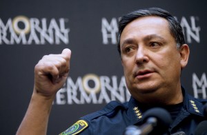 Houston Police Chief Art Acevedo talks to reporters during a news conference at Memorial Hermann Hospital on Tuesday, Jan. 29, 2019 in Houston.