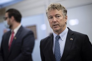 Senator Rand Paul, a Republican from Kentucky, speaks to members of the media while waiting for the Senate Subway inside the U.S. Capitol building in Washington, D.C., U.S. on Tuesday, Jan. 26, 2021.