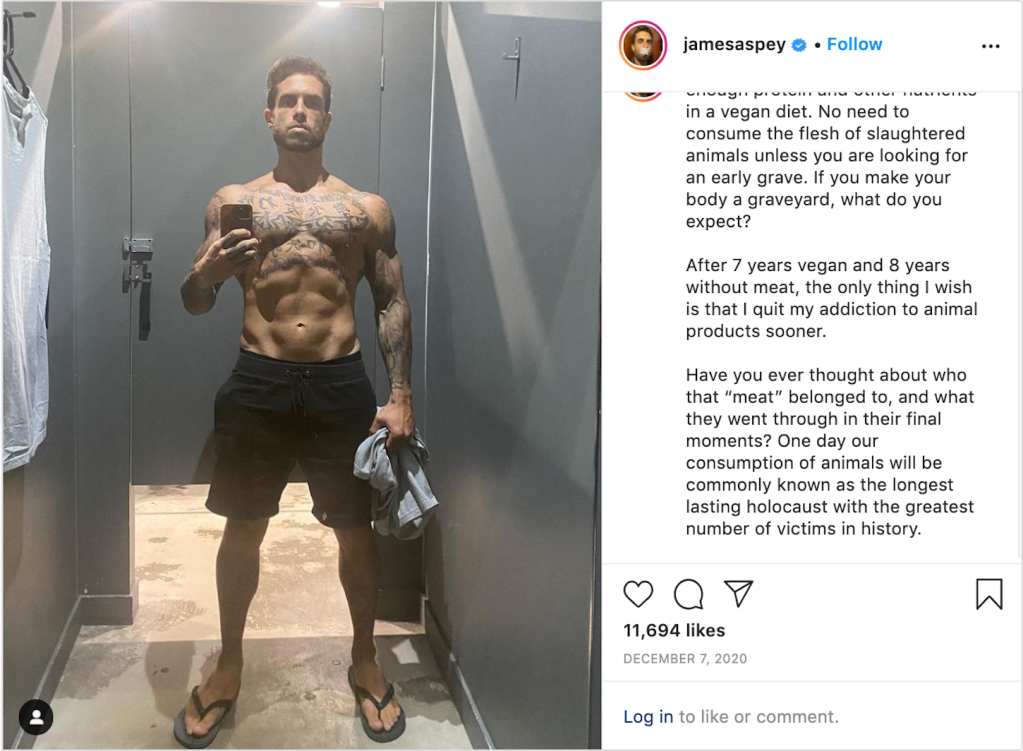 James Aspey is one of many vegan influencer who refers to meat-eating as the Animal Holocaust. Photo by James Aspey (Instagram)