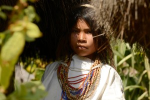 A typically dressed young Arhuaco girl, pictured January 23, 2015 in Colombia