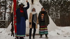 Rep. Ilhan Omar, center, was in northern Minnesota last week to support Indigenous leaders organizing to stop Line 3.