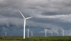 Wind Turbines and Approaching Storm, Texas