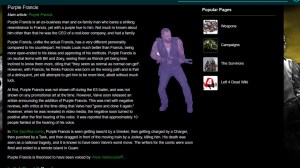 A screenshot of the left 4 dead fan wiki article about the fake character Purple Francis.