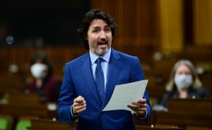 Prime Minister Justin Trudeau rises during question period in the House of Commons on Parliament Hill in Ottawa on Wednesday, Feb. 17, 2021.