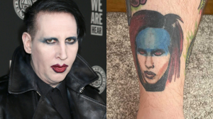 Marilyn Manson op de rode loper een tatoeage van Manson