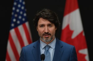 Justin Trudeau, Canada's prime minister, speaks during a virtual joint news conference with U.S. President Joe Biden in Ottawa, Ontario, Canada, on Tuesday, Feb. 23, 2021​.