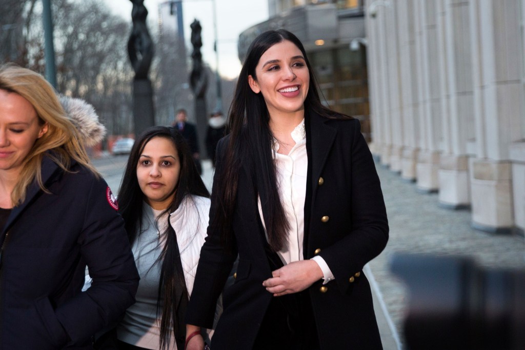 Emma Coronel Aispuro leaves Brooklyn federal court, Thursday, Jan. 17, 2019 in New York, after attending the trial of her husband Joaquin "El Chapo" Guzman.