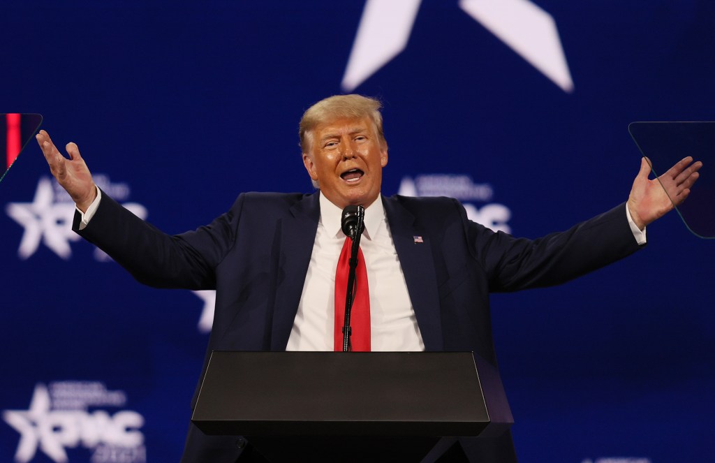 Former U.S. President Donald Trump addresses the Conservative Political Action Conference (CPAC) held in the Hyatt Regency on February 28, 2021 in Orlando, Florida.