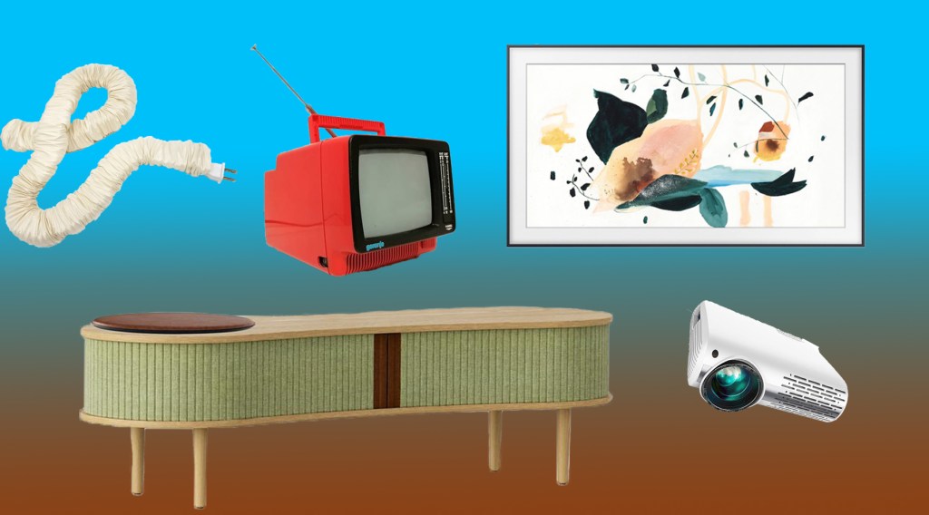 a projector, vintage TV, and smart frame