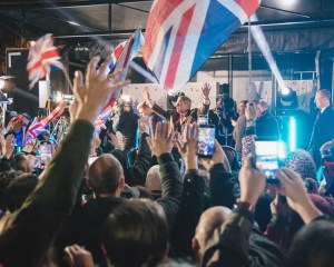 Nigel Farage and supporters at a Brexit party