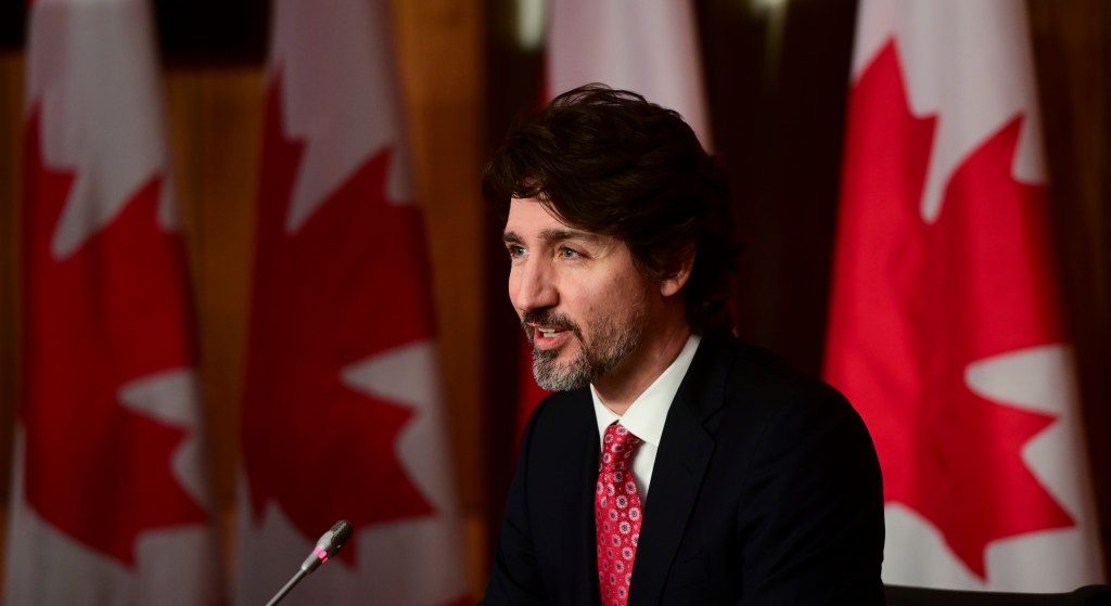 Prime Minister Justin Trudeau holds a press conference in Ottawa on Friday, Feb. 26, 2021.