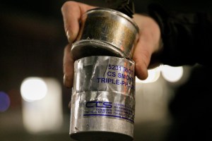 A CS gas canister recovered by Black Lives Matter protesters