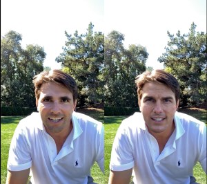 On the left, the Tom Cruise impersonator Miles Fisher. On the right, a deepfake image of actor Tom cruise.