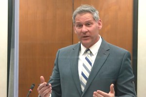 Prosecutor Steve Schleicher questions a potential juror Tuesday, March 9, 2021, at the Hennepin County Courthouse in Minneapolis, Minn., in the trial of former Minneapolis police officer Derek Chauvin, who is accused in the death of George Floyd.