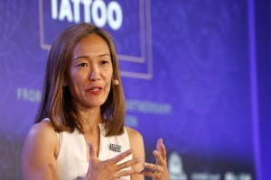 CANNES, FRANCE - JUNE 18: Emergency Medicine Times Up Healthcare Esther Choo speaks on stage during the Conde Nast session at the Cannes Lions 2019 : Day Two on June 18, 2019 in Cannes, France. (Photo by Richard Bord/Getty Images for Cannes Lions)