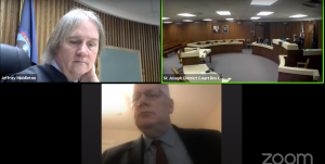 A screenshot from the live stream of Judge Jeffery Middleton's court hearings.