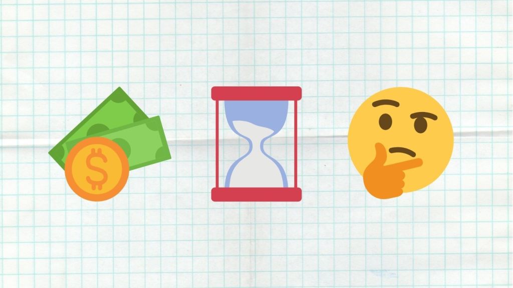 Money, an hourglass, and a skeptical face represent waiting for an EIP