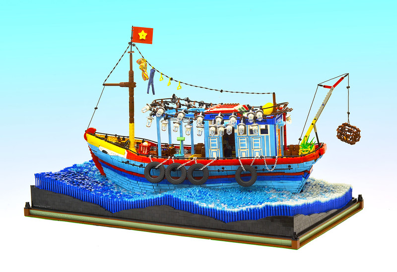 vietnamese fishing boat and fishing culture built with lego