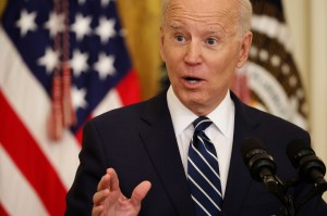 U.S. President Joe Biden talks to reporters during the first news conference of his presidency in the East Room of the White House on March 25, 2021 in Washington, DC.