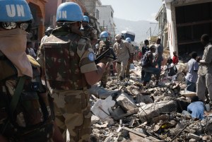 UN peacekeepers on the streets of Port-au-Prince after the country was devastated by an earthquake in January 2010.