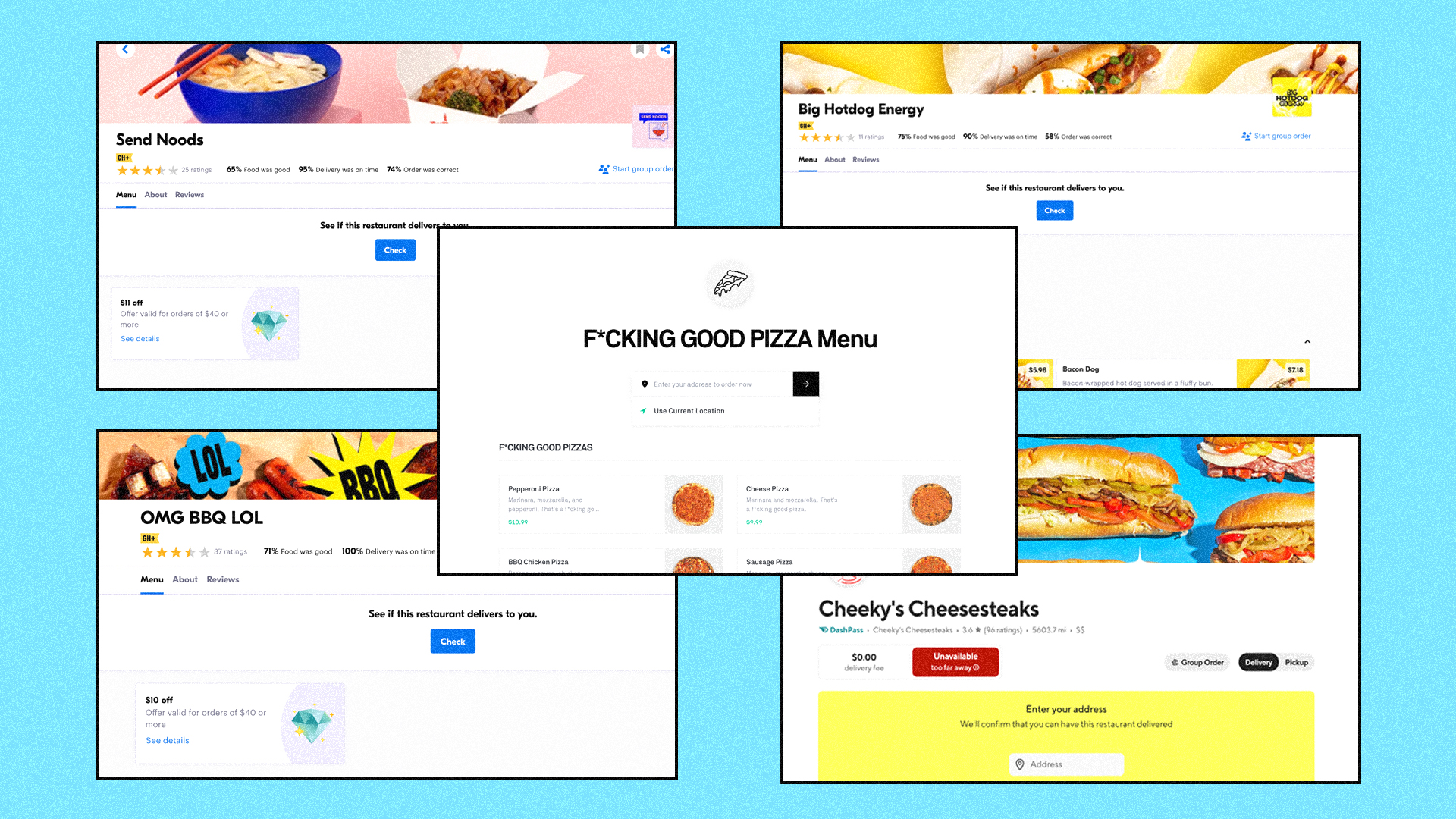 a collage of restaurant listings