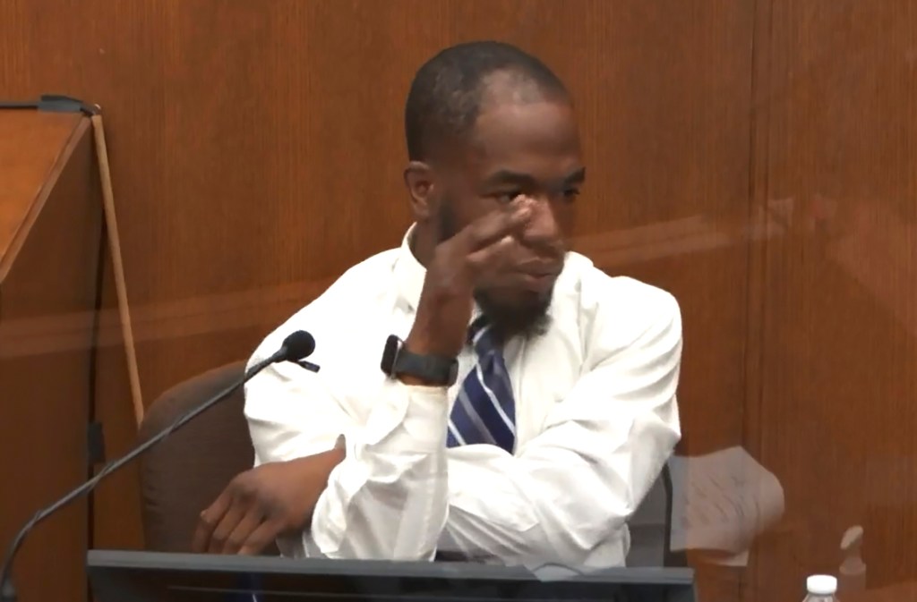 Witness Donald Williams answers questions as Hennepin County Judge Peter Cahill presides Monday, March 29, 2021, in the trial of former Minneapolis police officer Derek Chauvin, in the May 25, 2020, death of George Floyd at the Hennepin County Courthouse