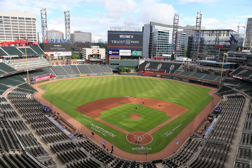 An overview of the stadium before the Braves home opener between the Atlanta Braves and the Tampa Bay Rays on July, 29, 2020 at Truist Park in Atlanta, Georgia.