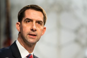 U.S. Sen. Tom Cotton (R-AR) speaks during U.S. Attorney General nominee Merrick Garland's confirmation hearing in the Senate Judiciary Committee on Capitol Hill on February 22, 2021 in Washington, DC.