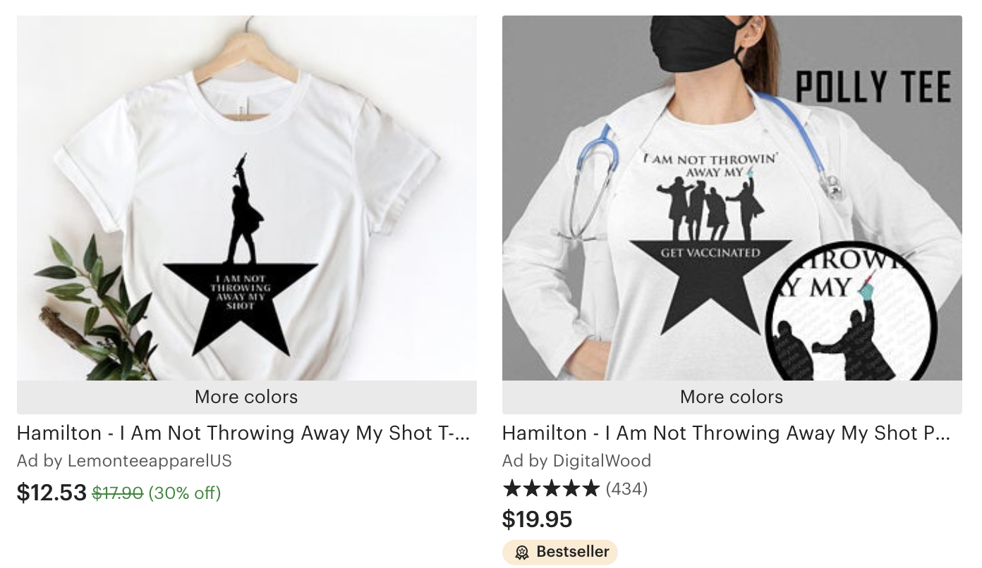 Hamilton parody COVID-19 vaccine t-shirts