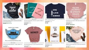 Post-vaccination merchandise for sale on Etsy