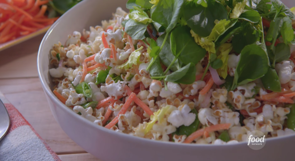 a screenshot of molly yeh's popcorn salad